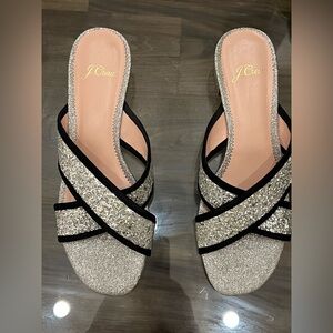 J. Crew Women's Sparkling Sandals - Silver and Black Size 8